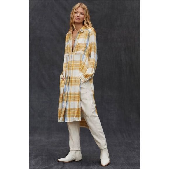 Pilcro for Anthropologie Side-Slit Maxi Tunic Buttondown Neutral Motif NWT Small - Picture 8 of 11